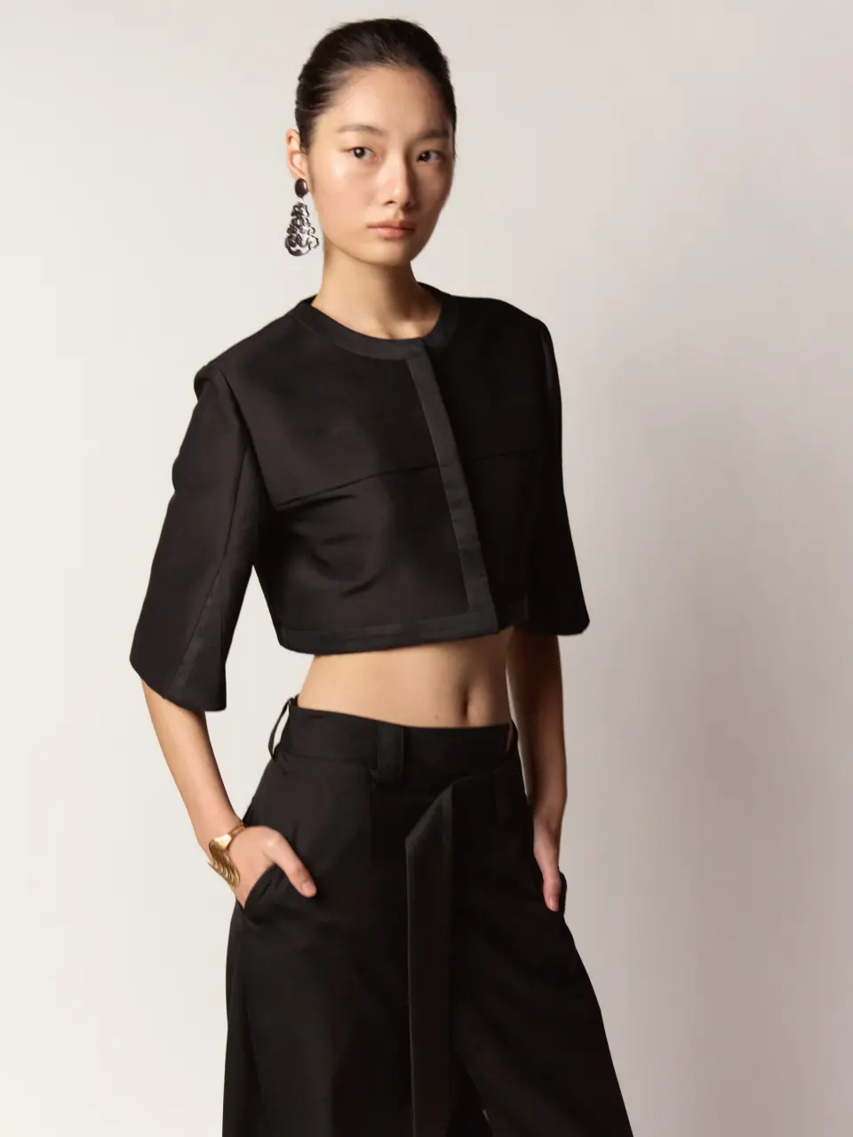 SJ Crop Jacket - Black, Ivory