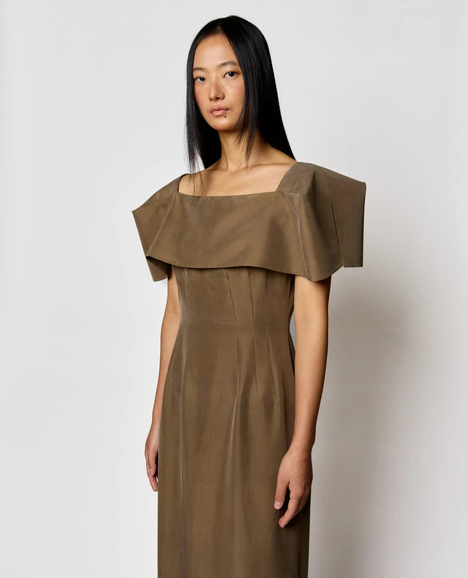 Kiwa Square Neck Dress - Khaki