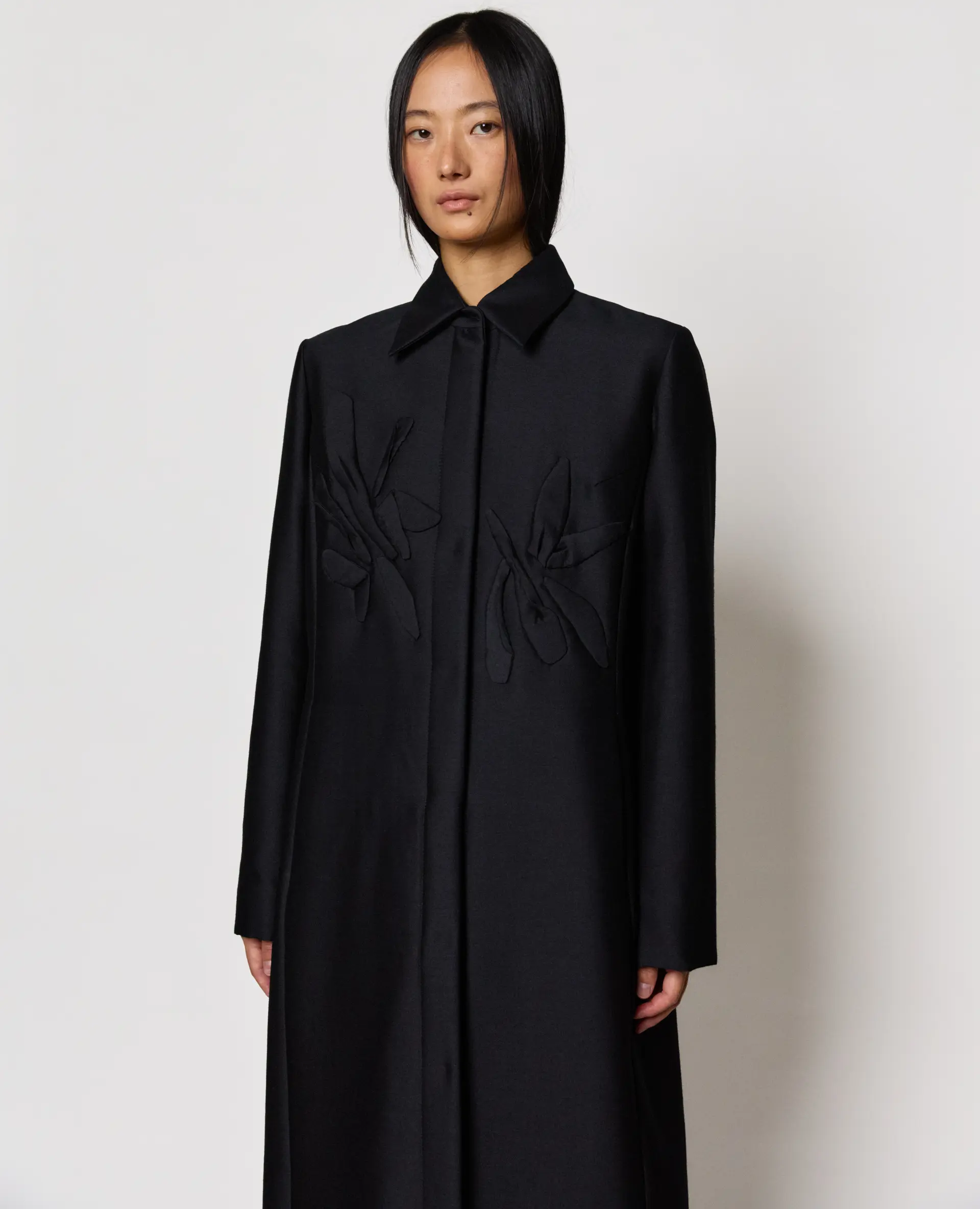 Grace Appliqué Maxi Coat - Black