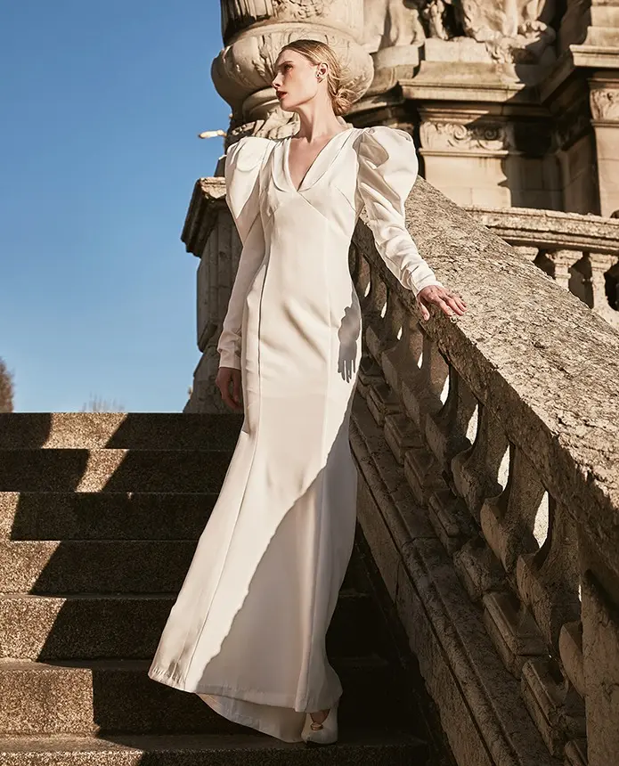 Polyester Dress (White) — KSH22O2D002