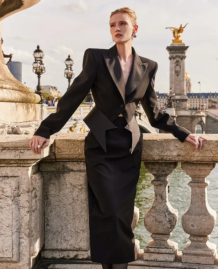 Polyester Tailored Jacket (Black) — KSH32O2JK004