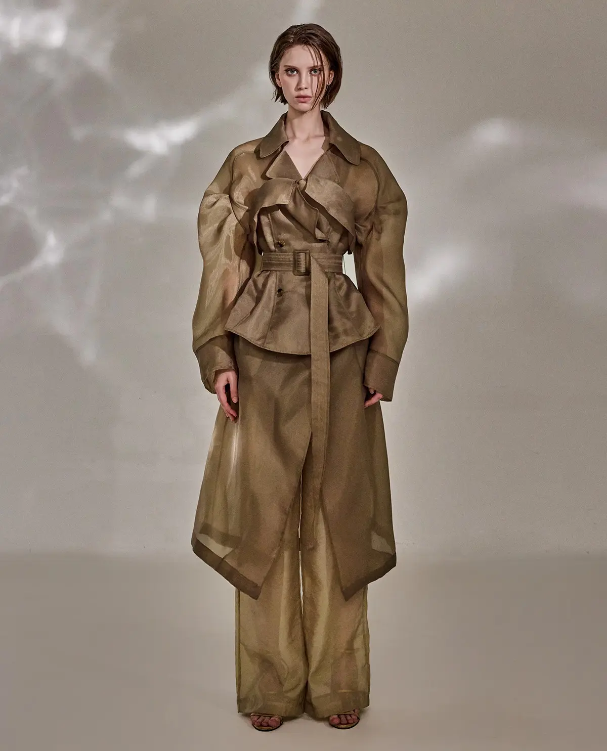 Polyester Belted Coat (Brown)
