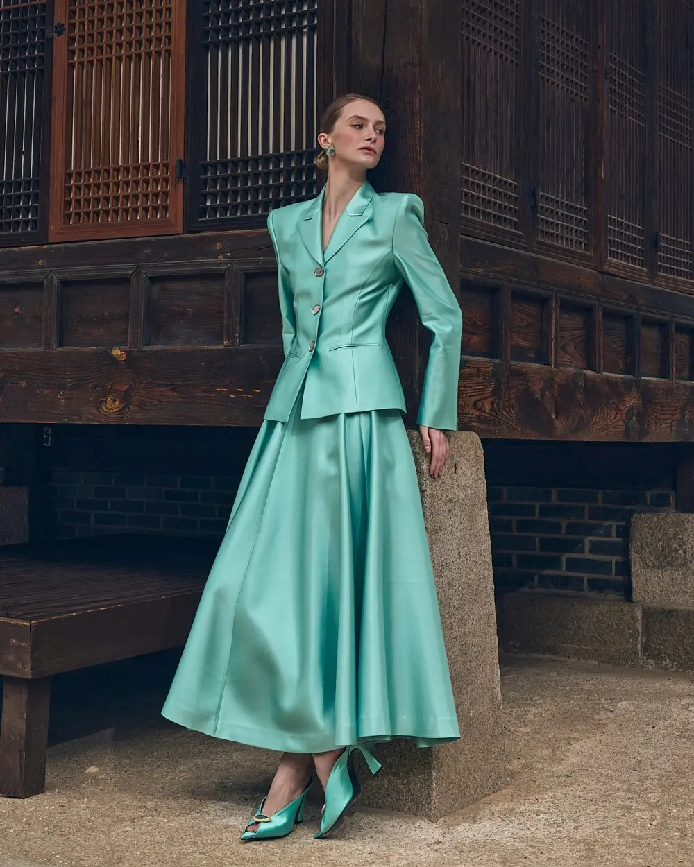 Wool-Silk Tailored Jacket (Mint) — KSH52O2JK012