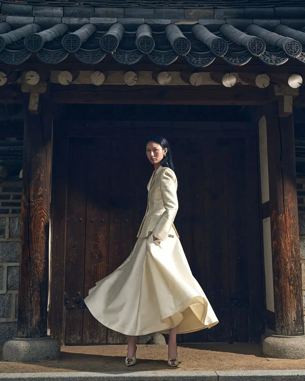 Wool-Silk Skirt (Ivory) — KSH52O2SK010