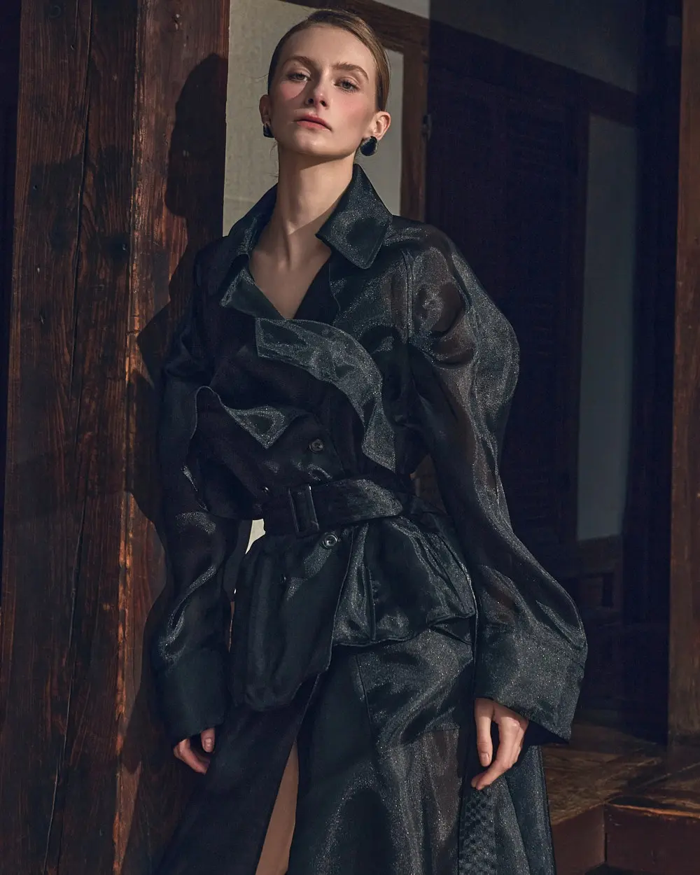 Polyester Belted Coat (Black)