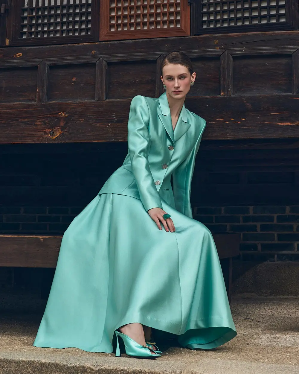 Wool-Silk Jacket & Skirt Set (Mint)