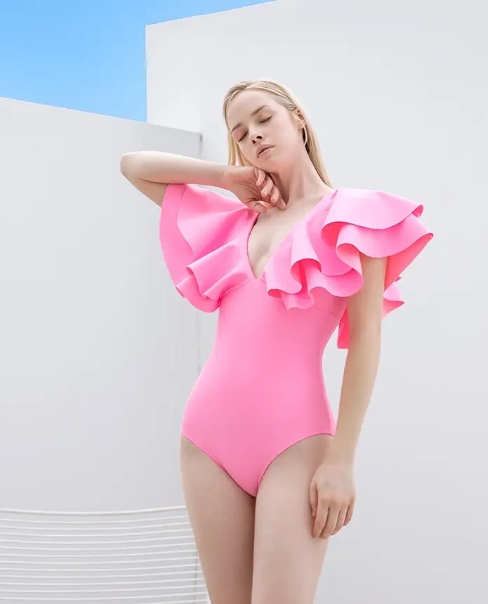 Nylon-Spandex One-Piece Swimsuit (Pink)