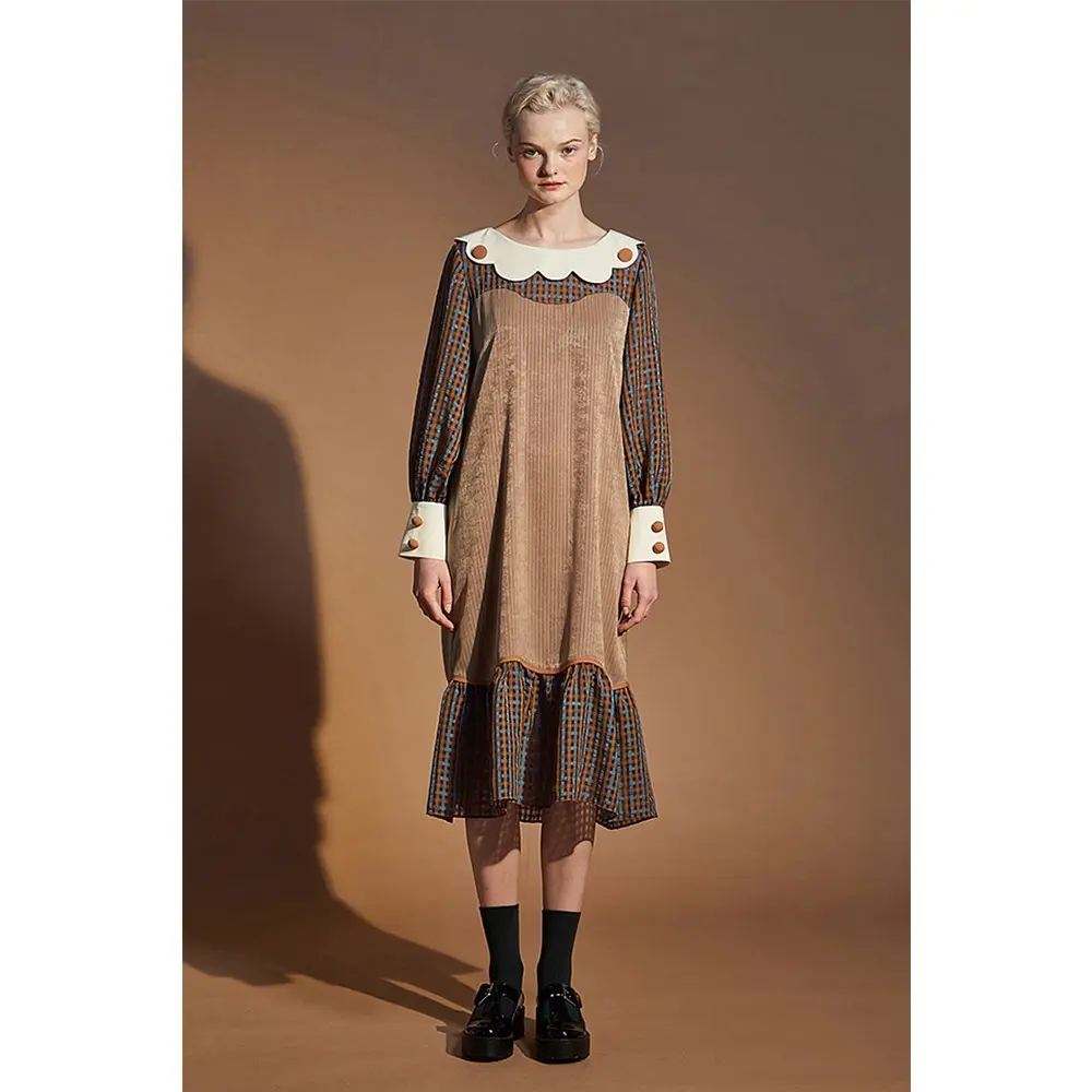 Plaid Shirring Dress