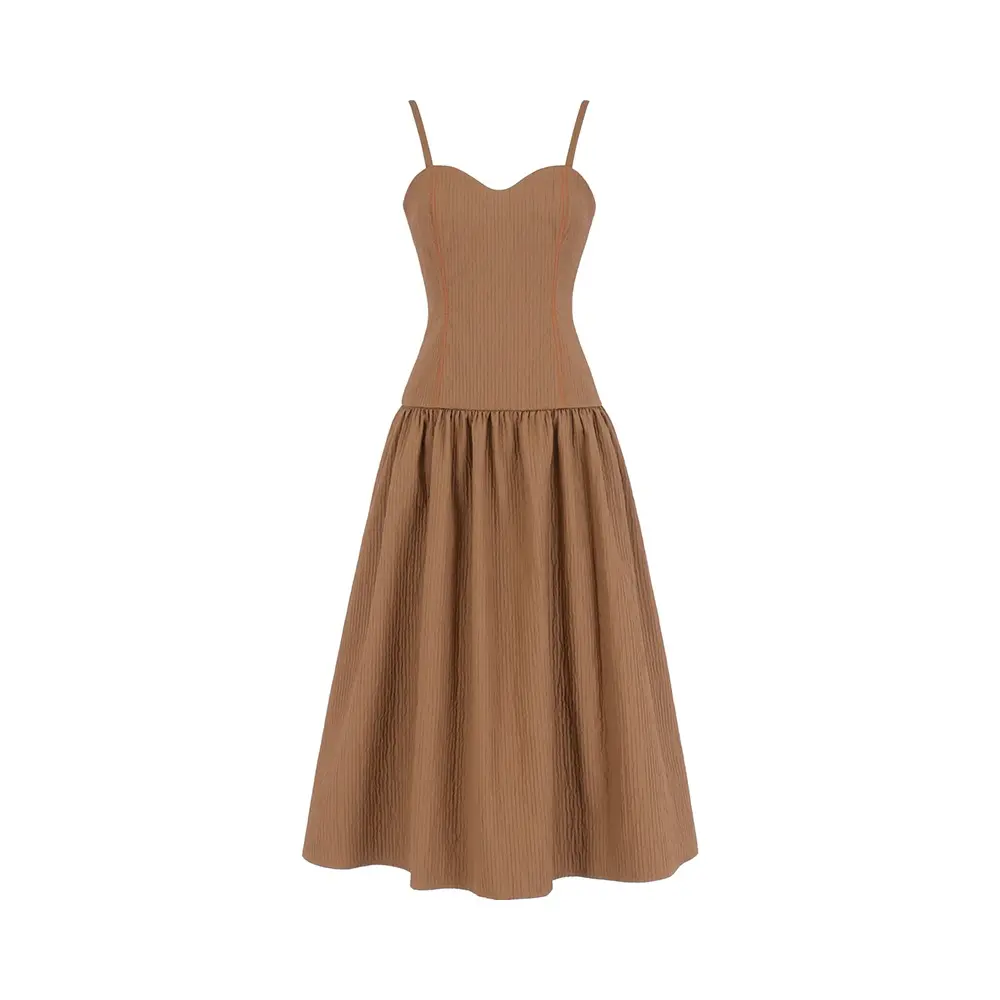 Bustier Shirring Dress (Brown)