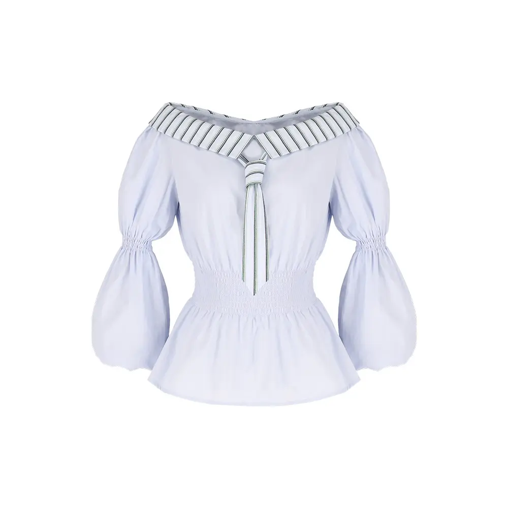 Puff Sleeve Smoking Blouse (Blue)