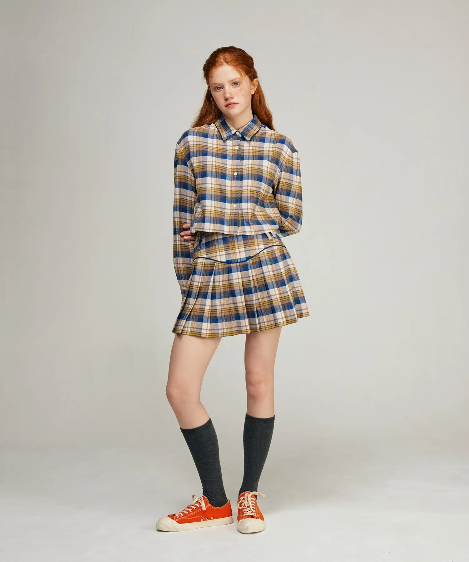 Wavy Plaid Pleated Skirt