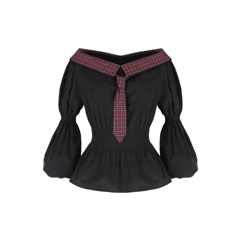 Puff Sleeve Smoking Blouse (Black)