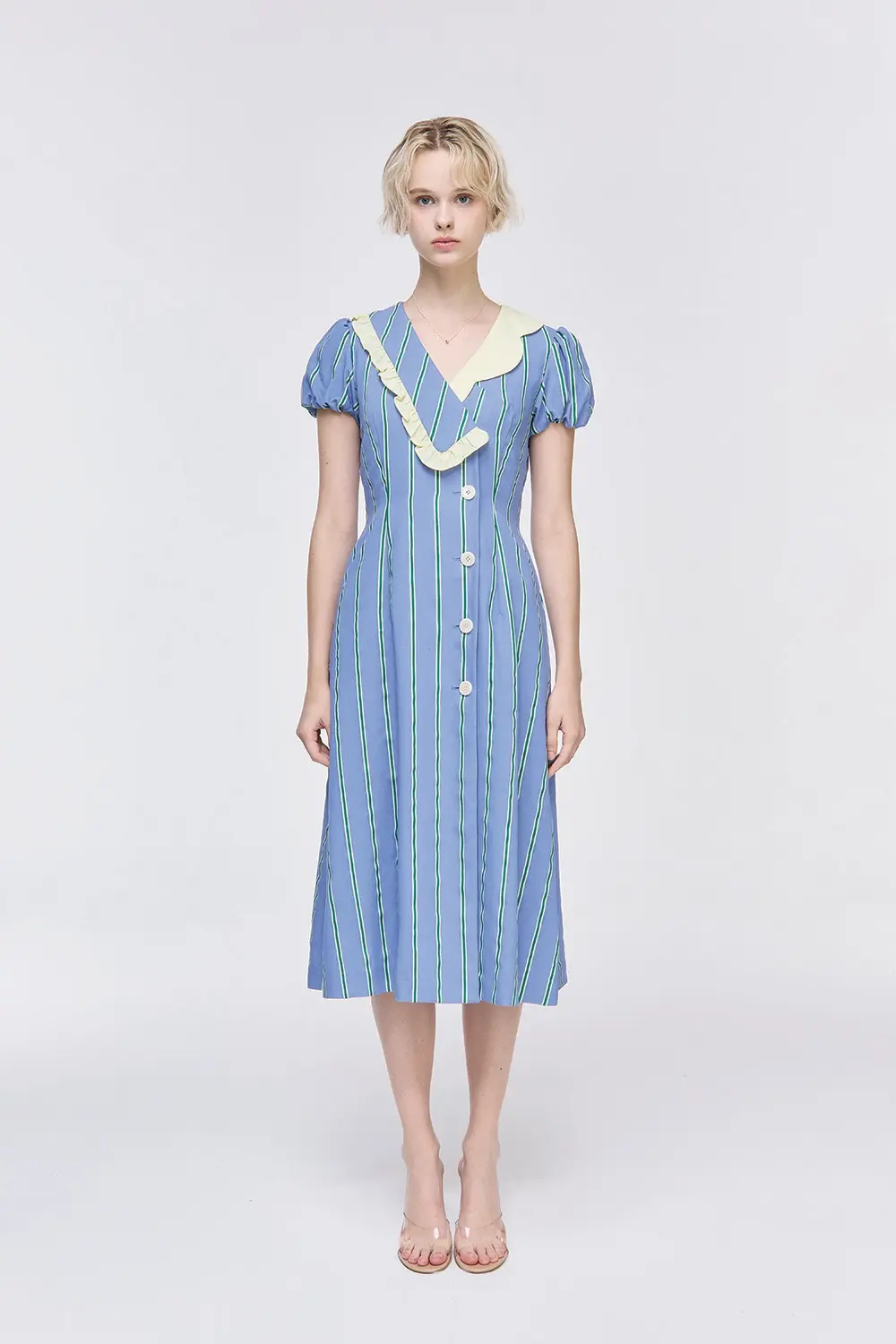 Puff Sleeve Stripe Dress (Blue)