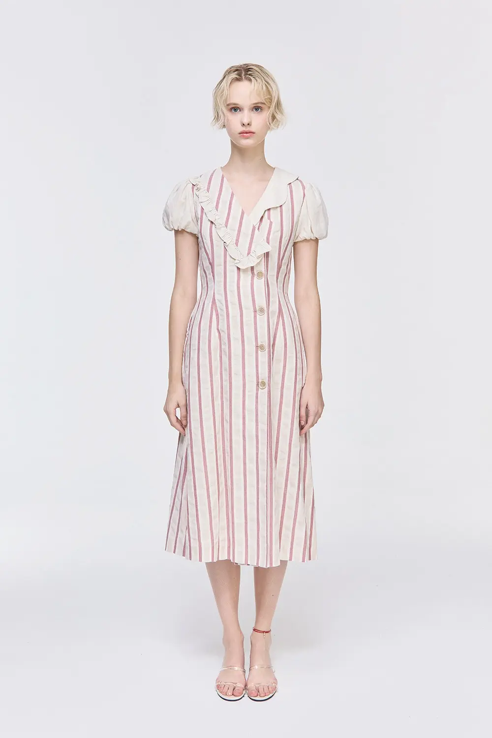 Puff Sleeve Stripe Dress (Red)