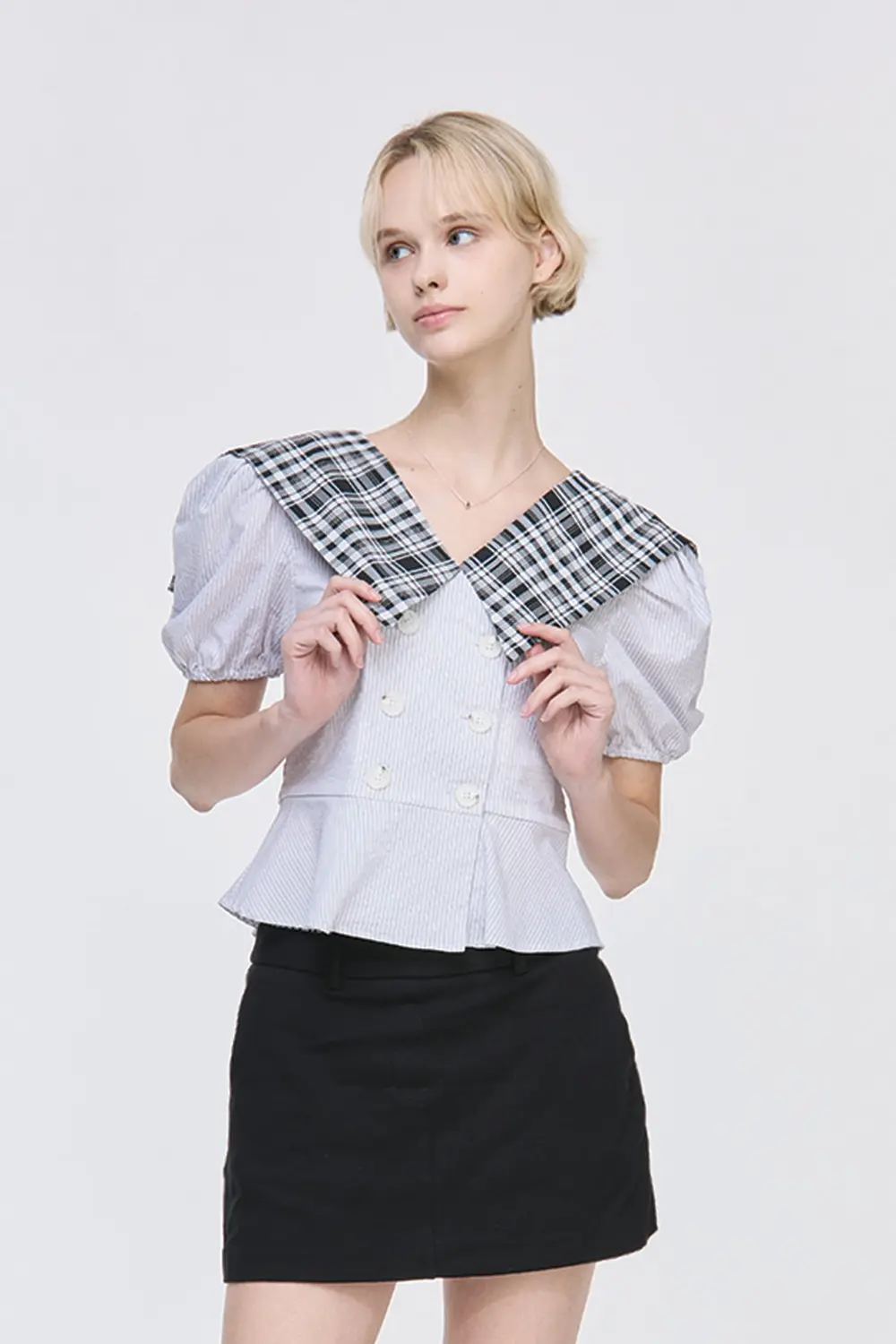 Stripe Puff Sleeve Blouse (Black)