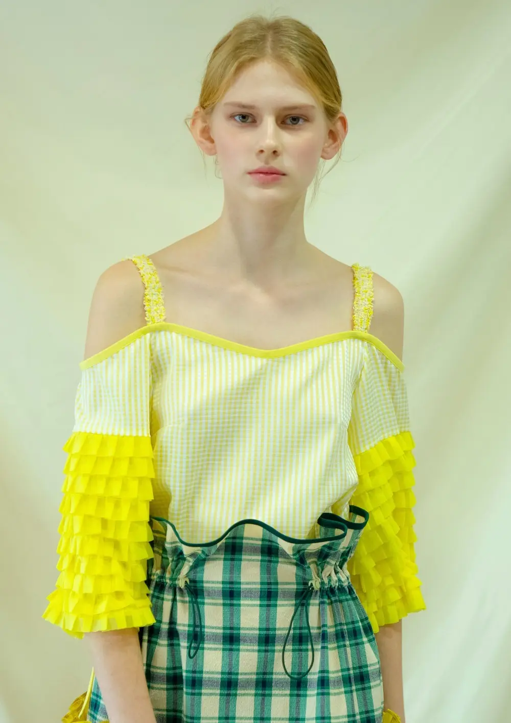 Yellow Pleated Sleeve Top