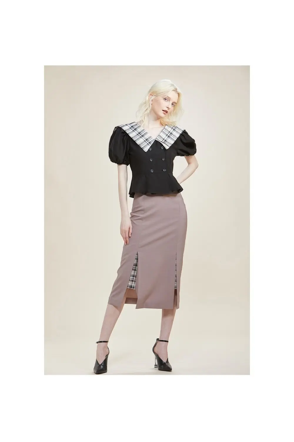 Plaid Slit Skirt