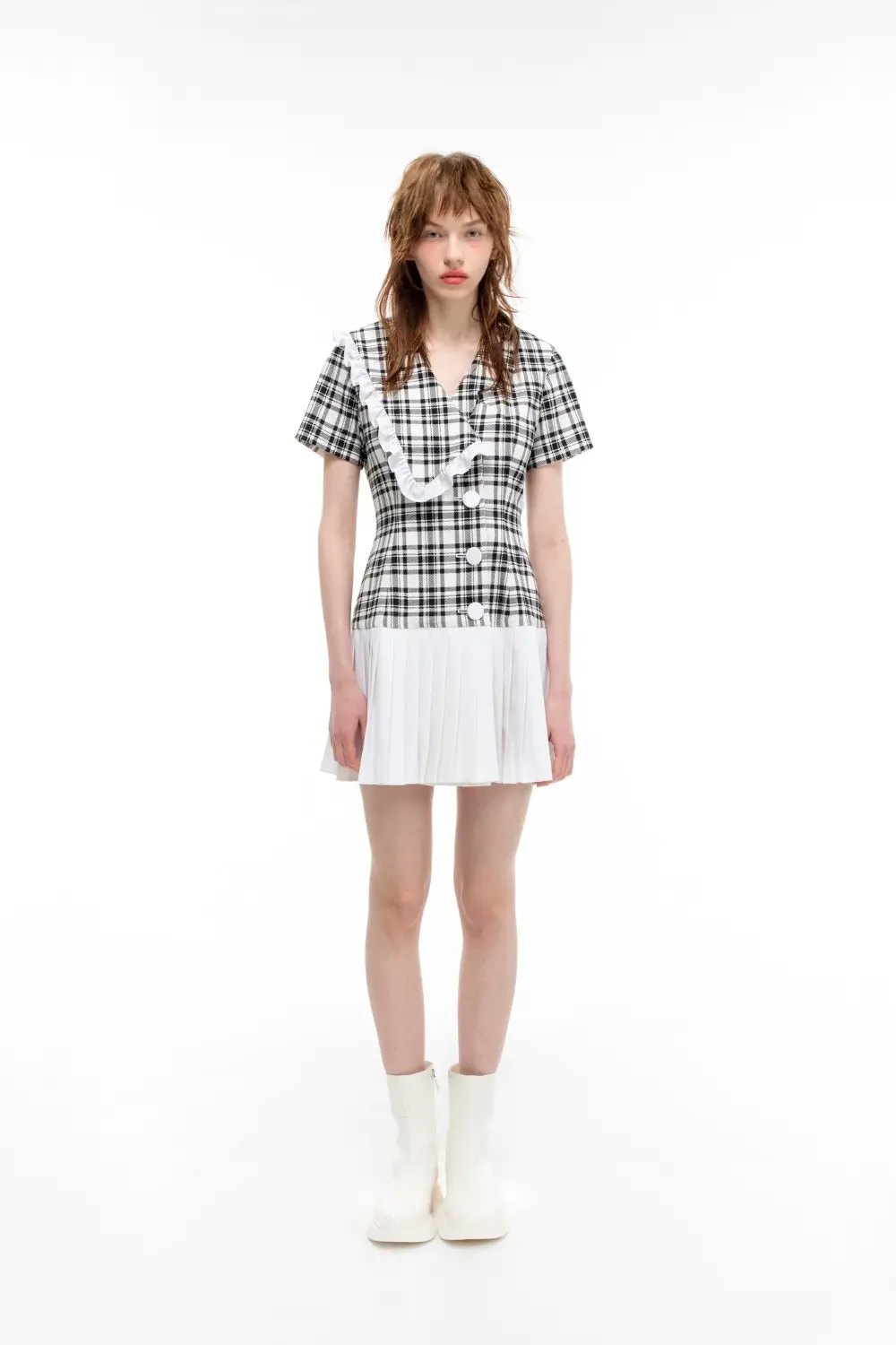 Unbalanced Collar Pleated Dress
