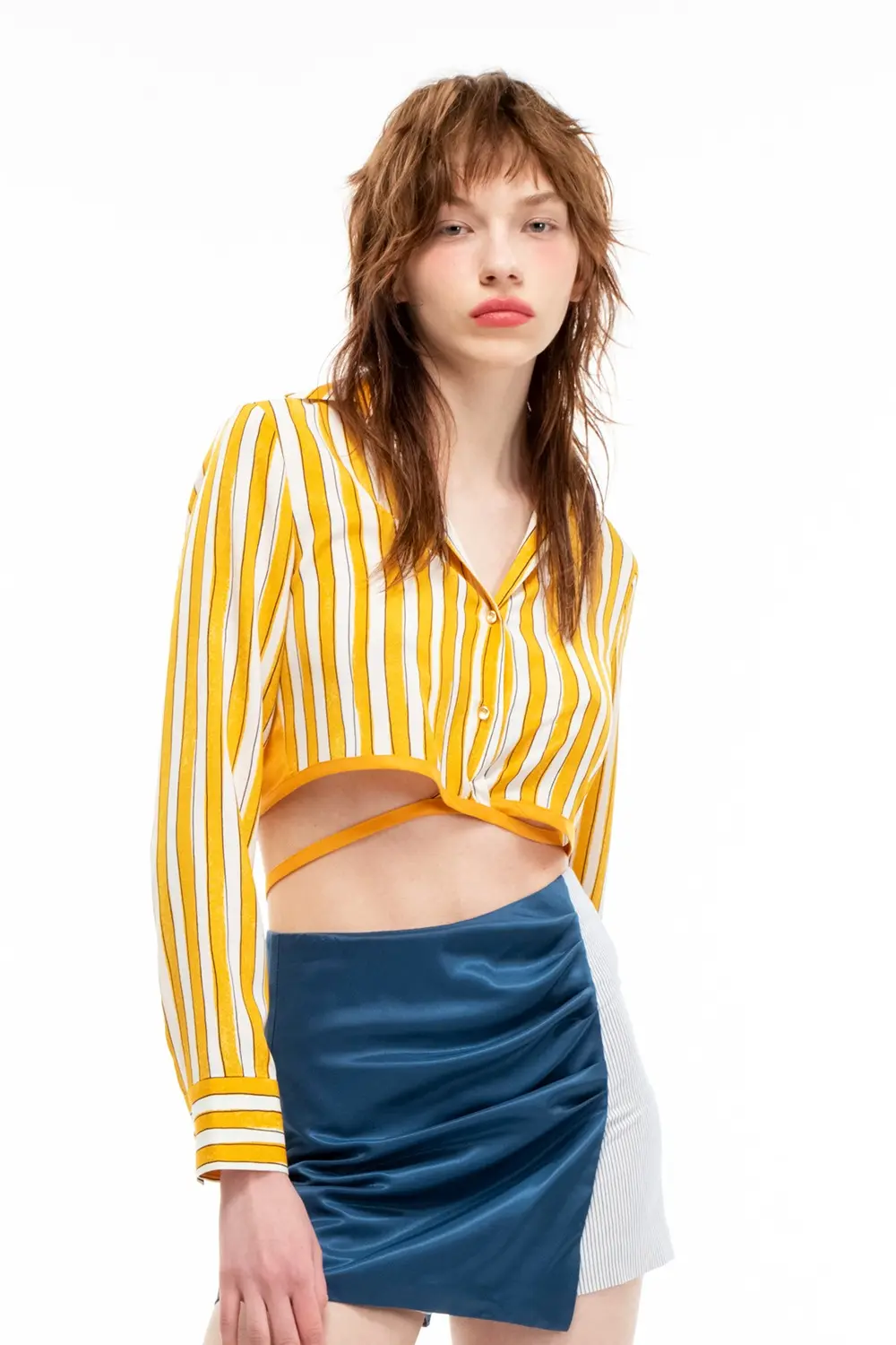 Yellow Stripe Crop Shirt
