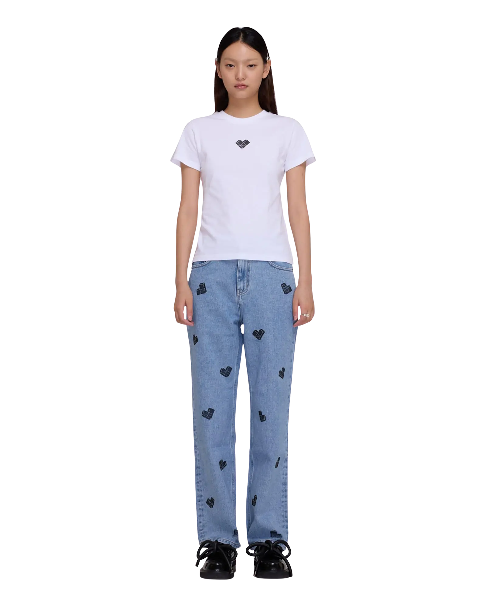 Heart Puzzle Stamped Slim Fit T-Shirt (White)