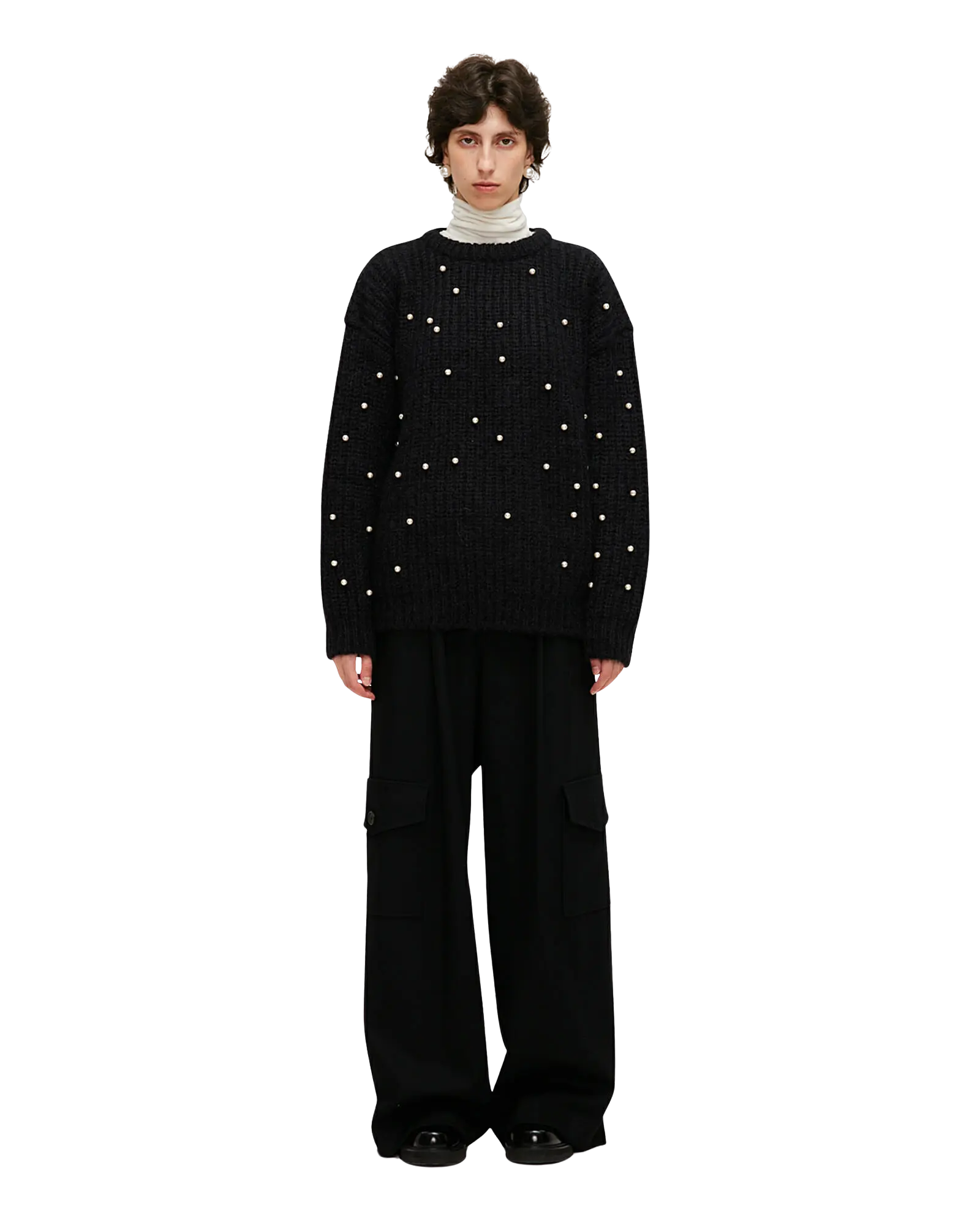 Pearl Embellished Mohair-Alpaca Sweater (Black)