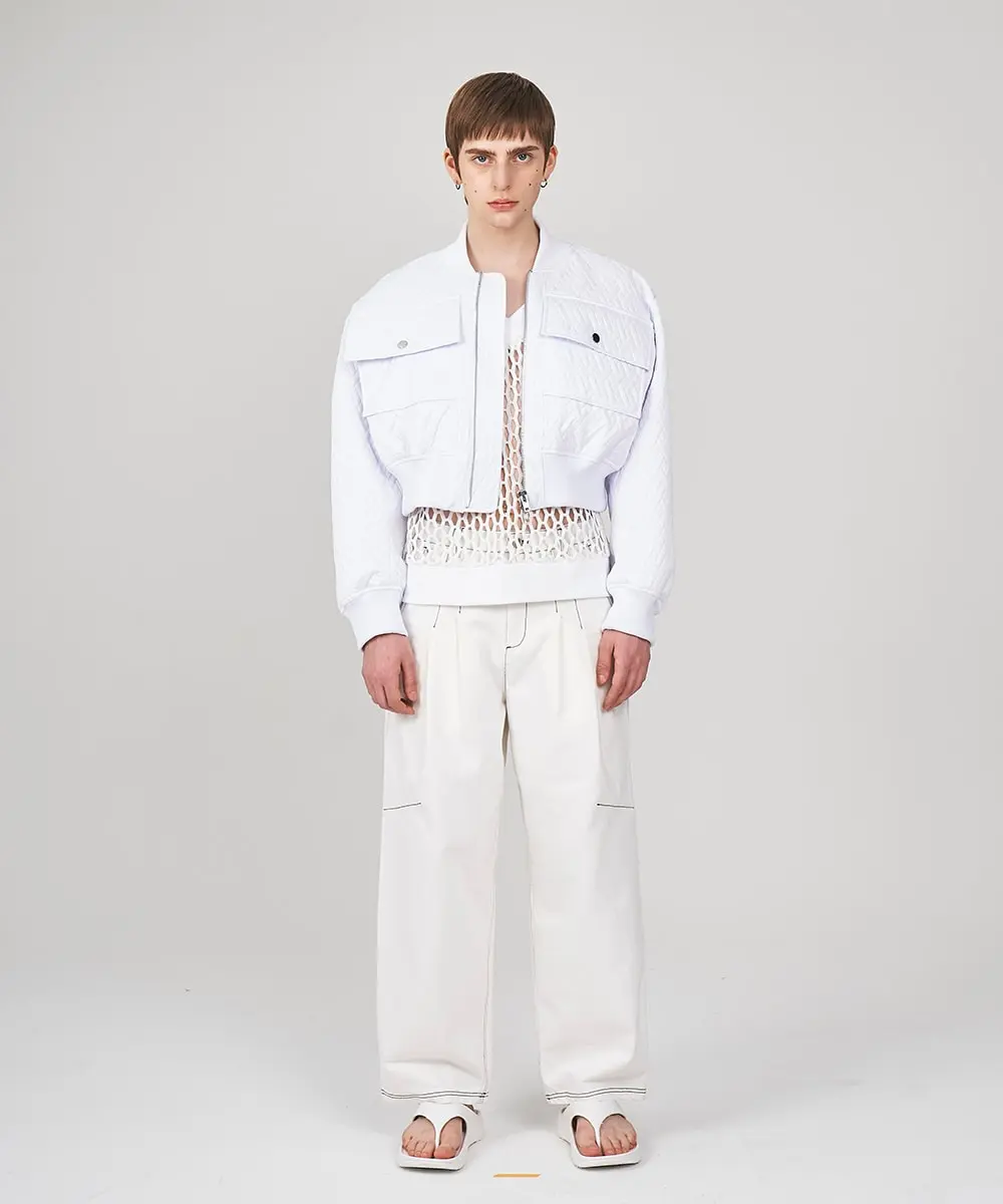 Quilted Crop Blouson Jacket (White)