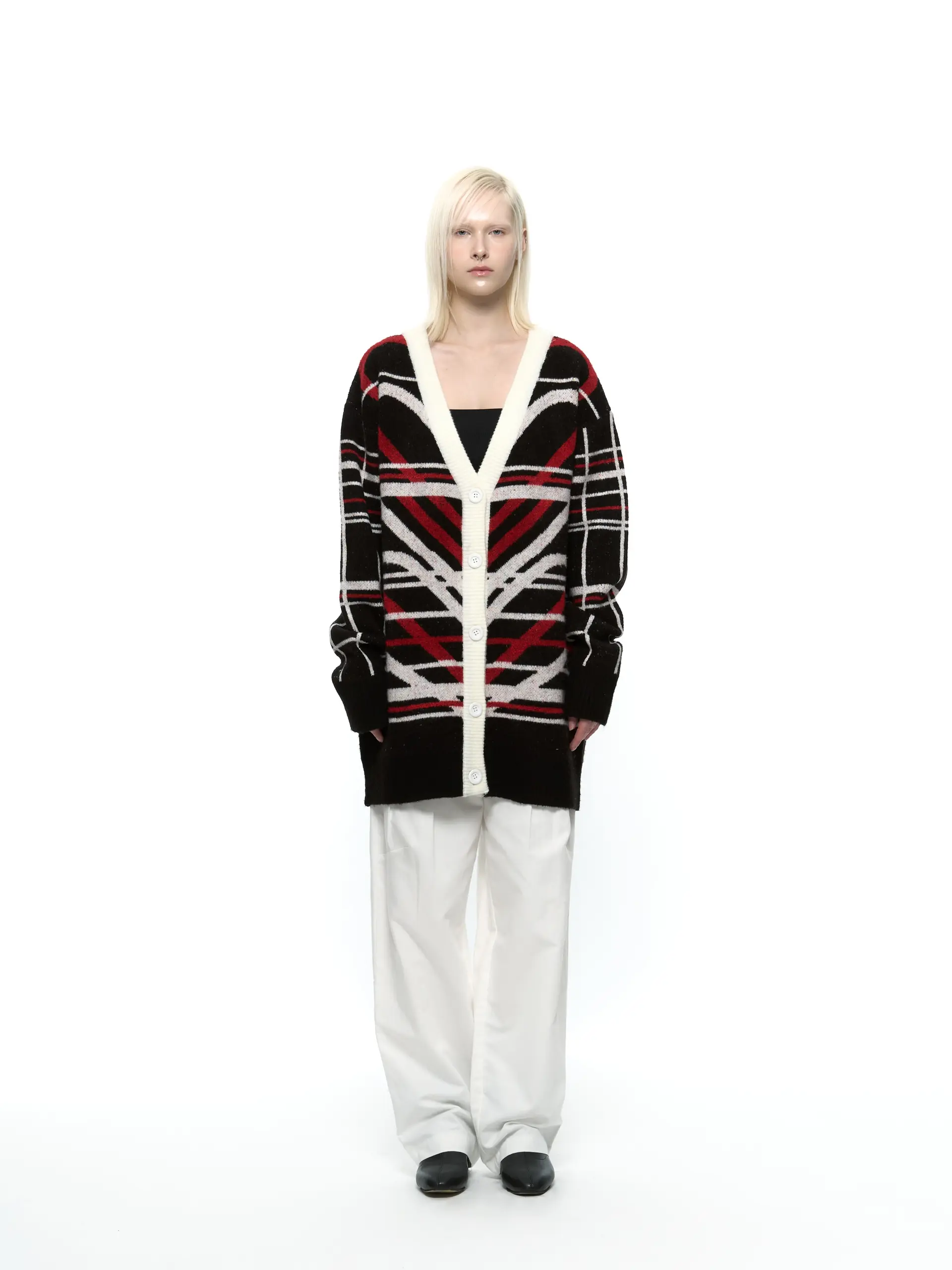 Heart Graphic Knit Cardigan (Red)