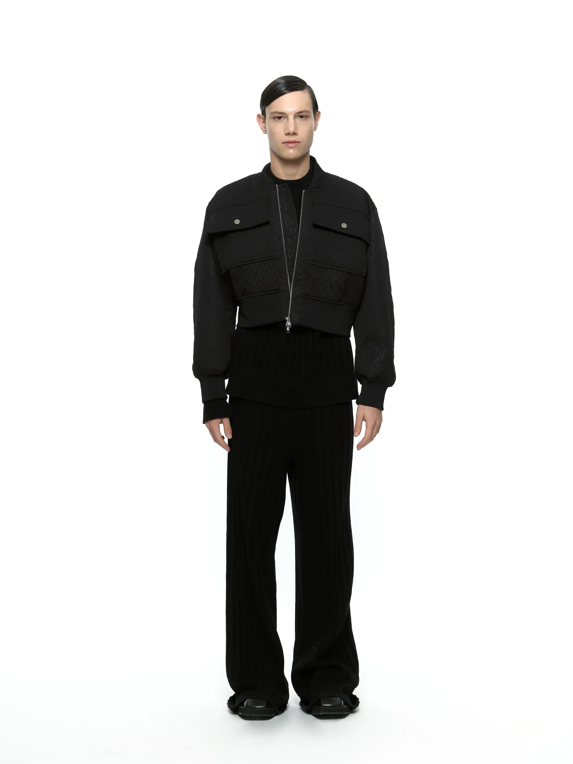 Quilted Crop Blouson Jacket (Black)