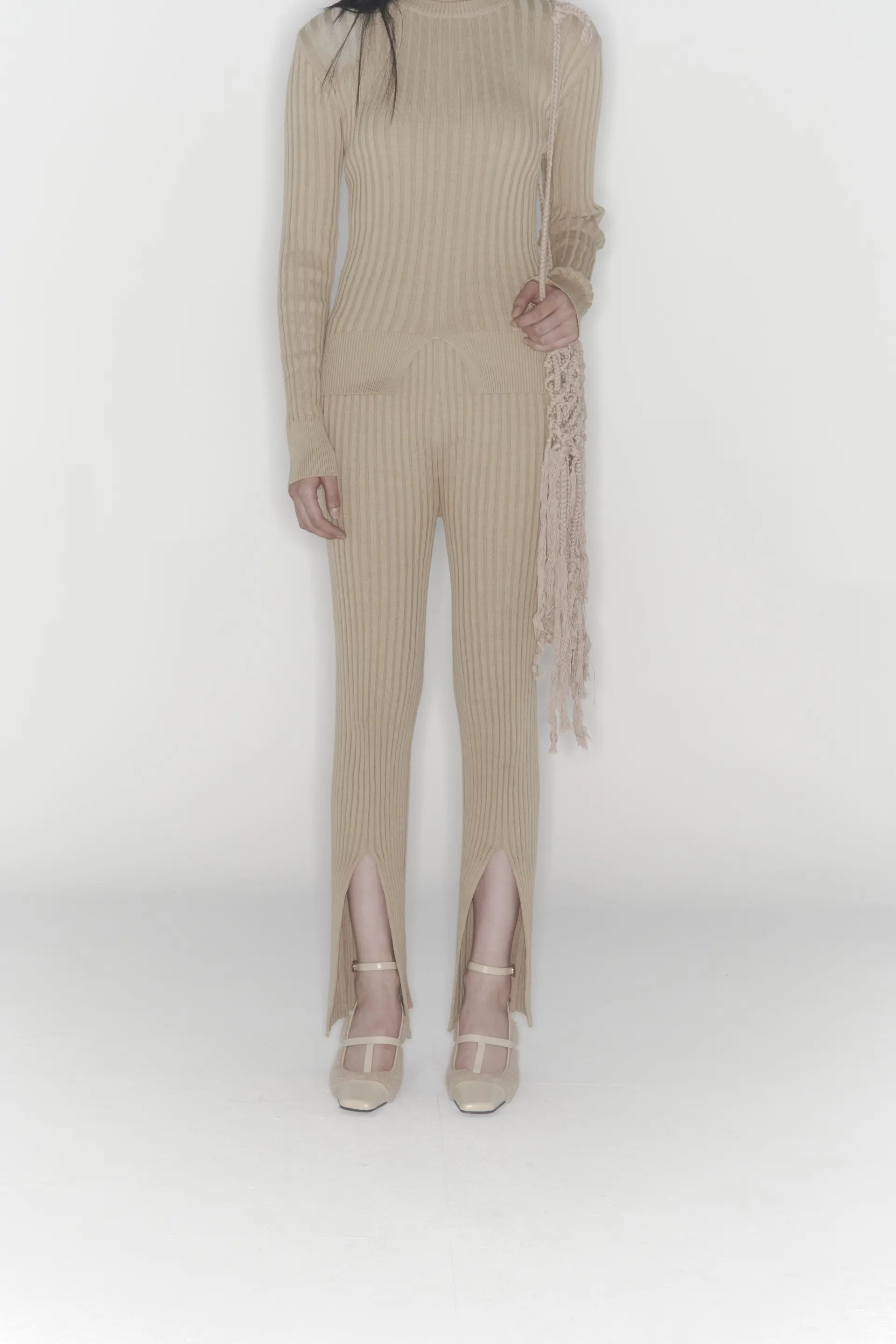 Ribbed Knit Pants (Beige)
