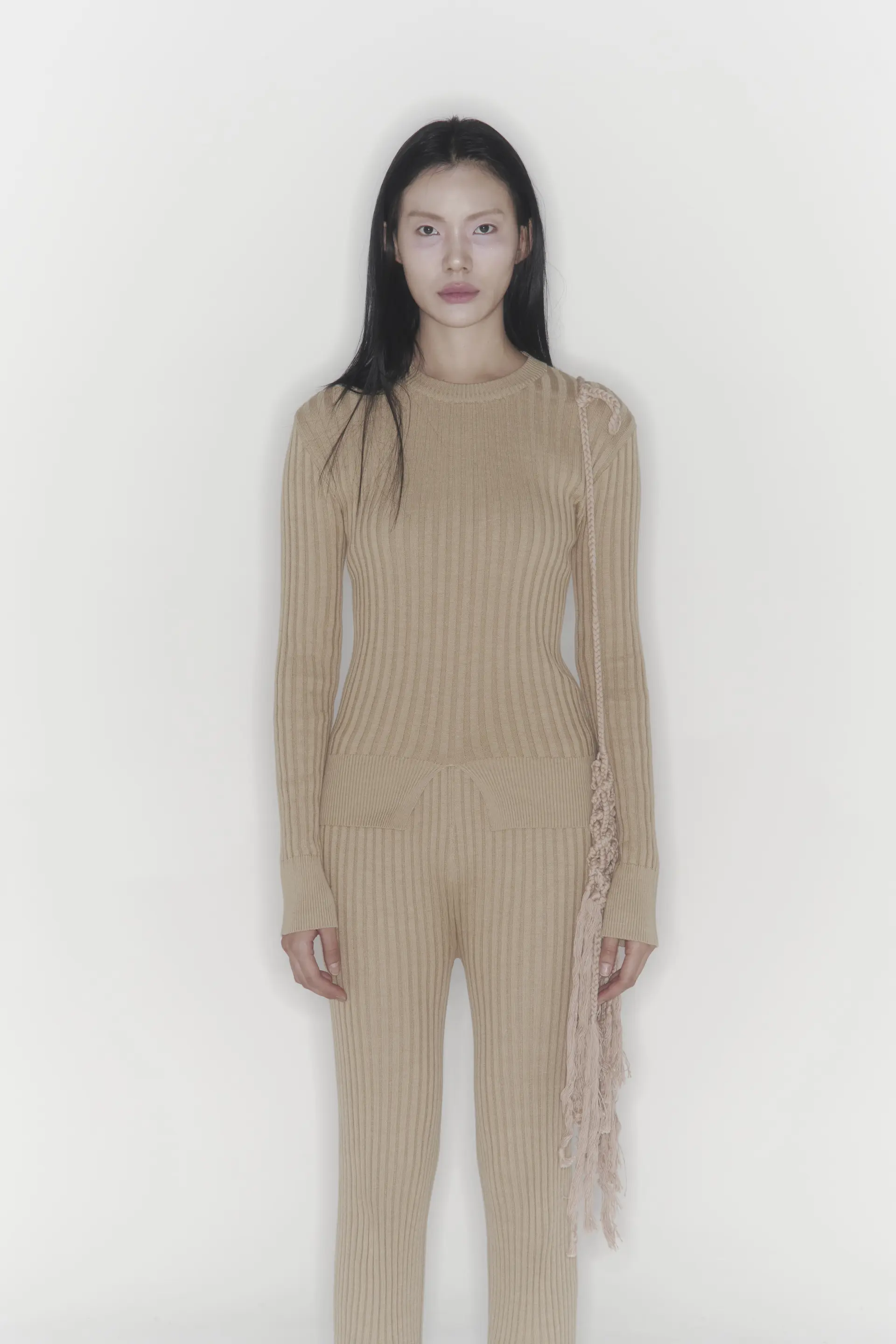 Ribbed Knit Sweater (Beige)