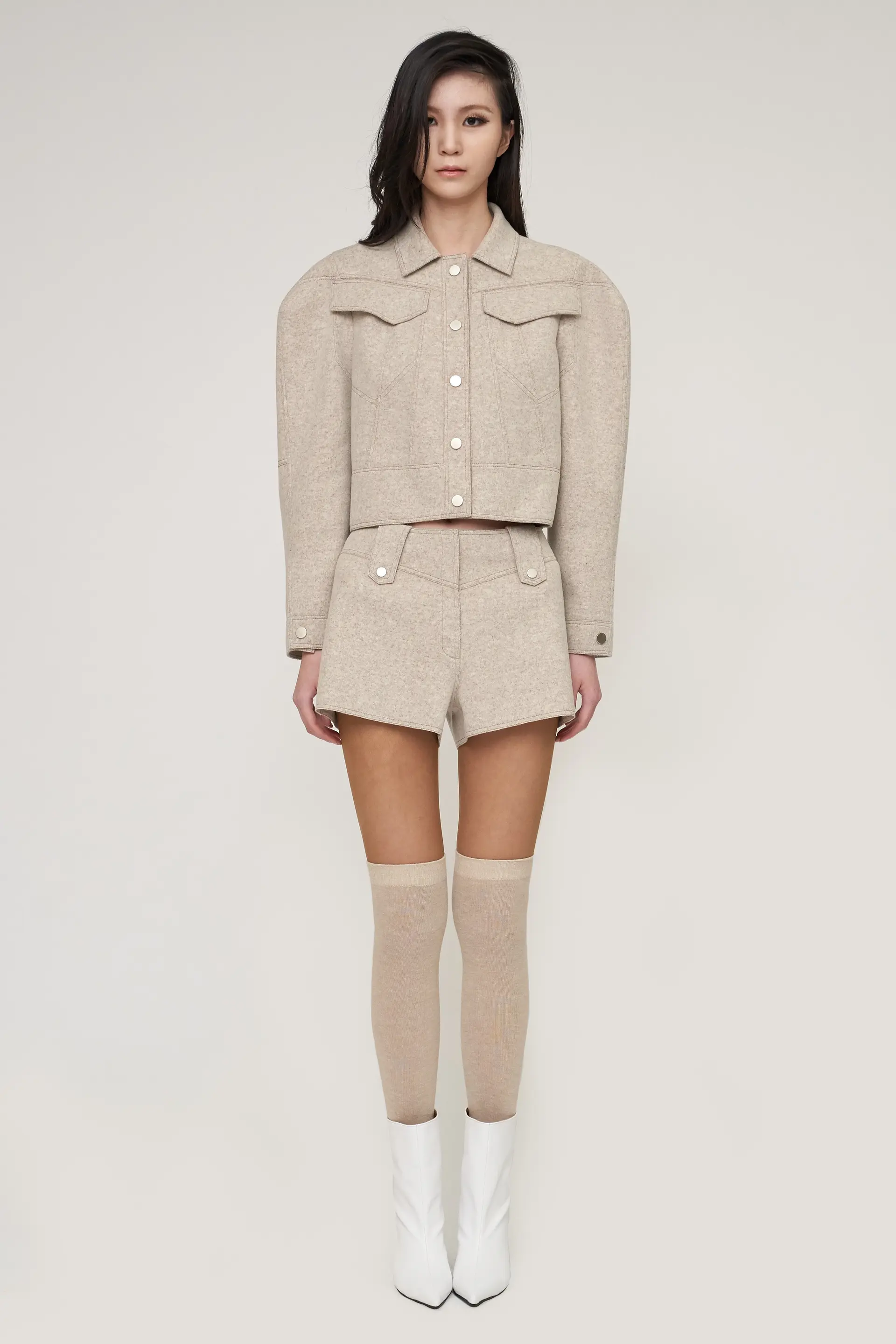 Beige Melton Shorts