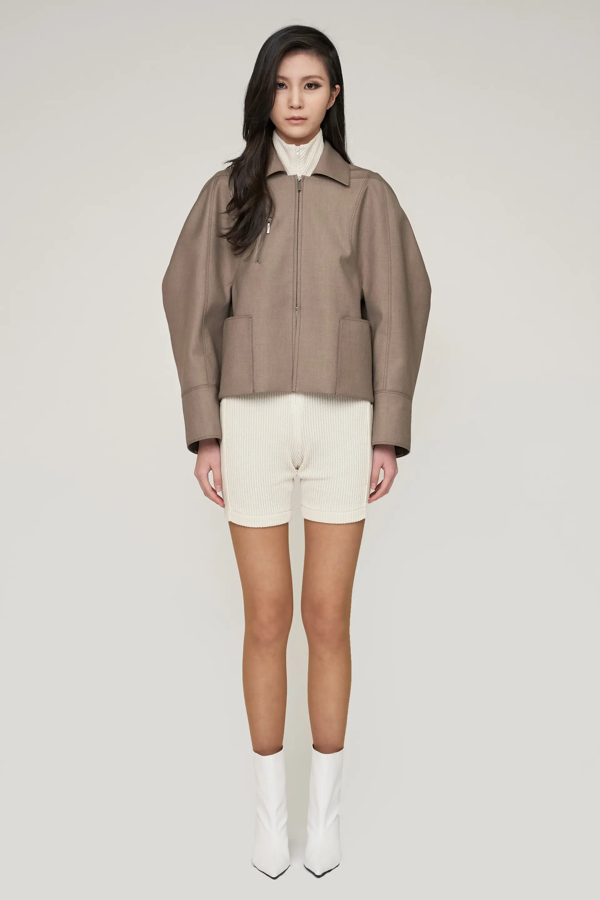 Brown Laminated Signature Sculpted Short Jacket
