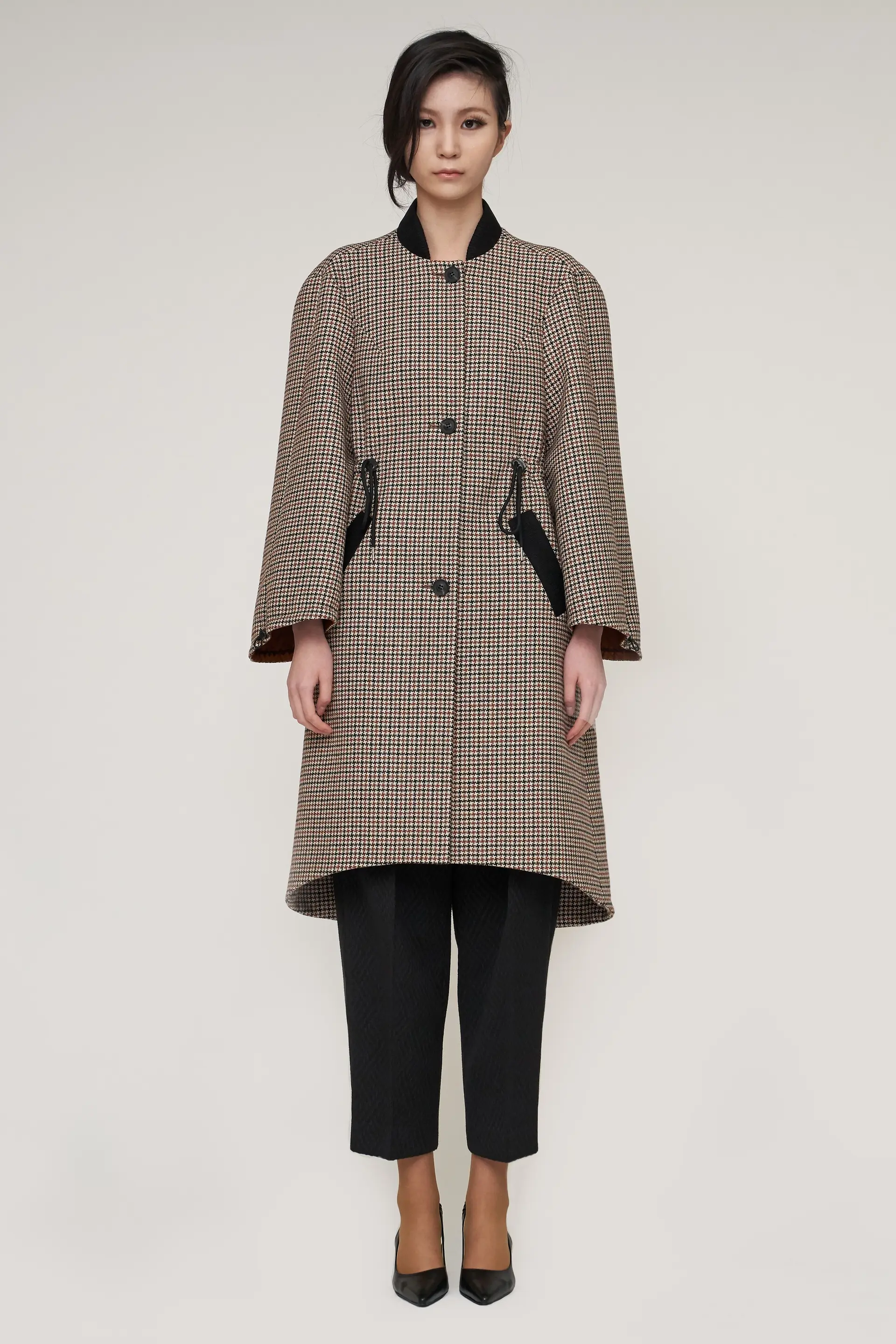 Brown and Black Mini Check Signature Structured Wool Coat