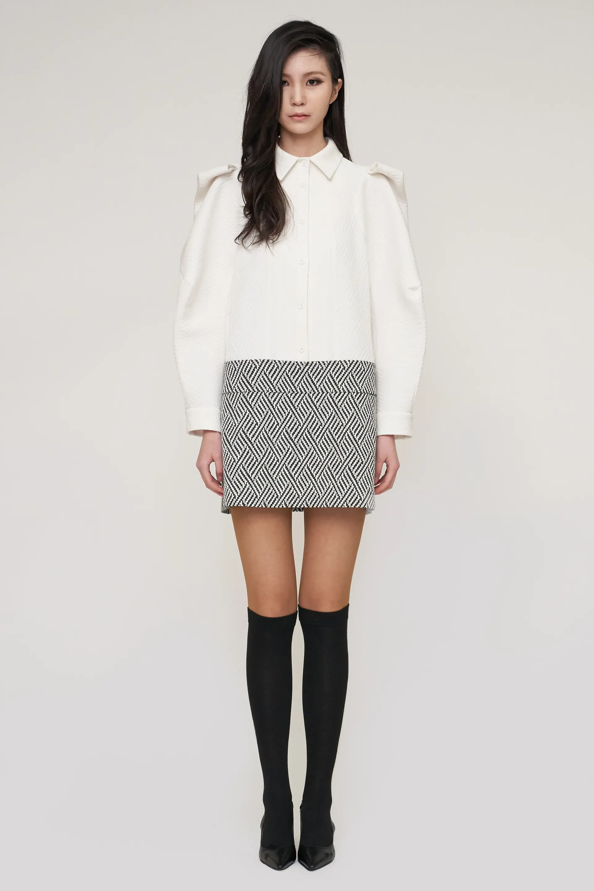 White and Black Zigzag Jacquard Signature Sculpted Mini Dress