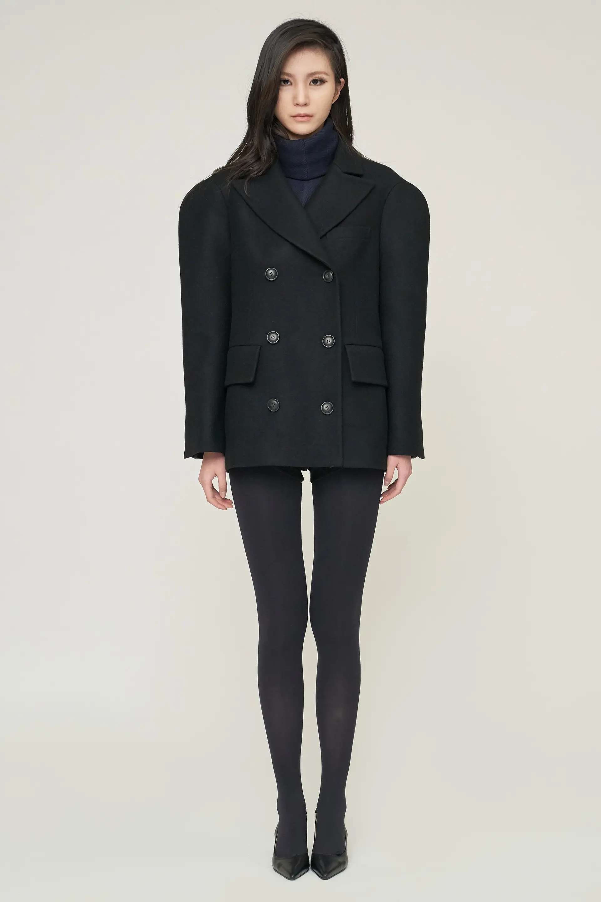 Black Signature Structured Wool Coat