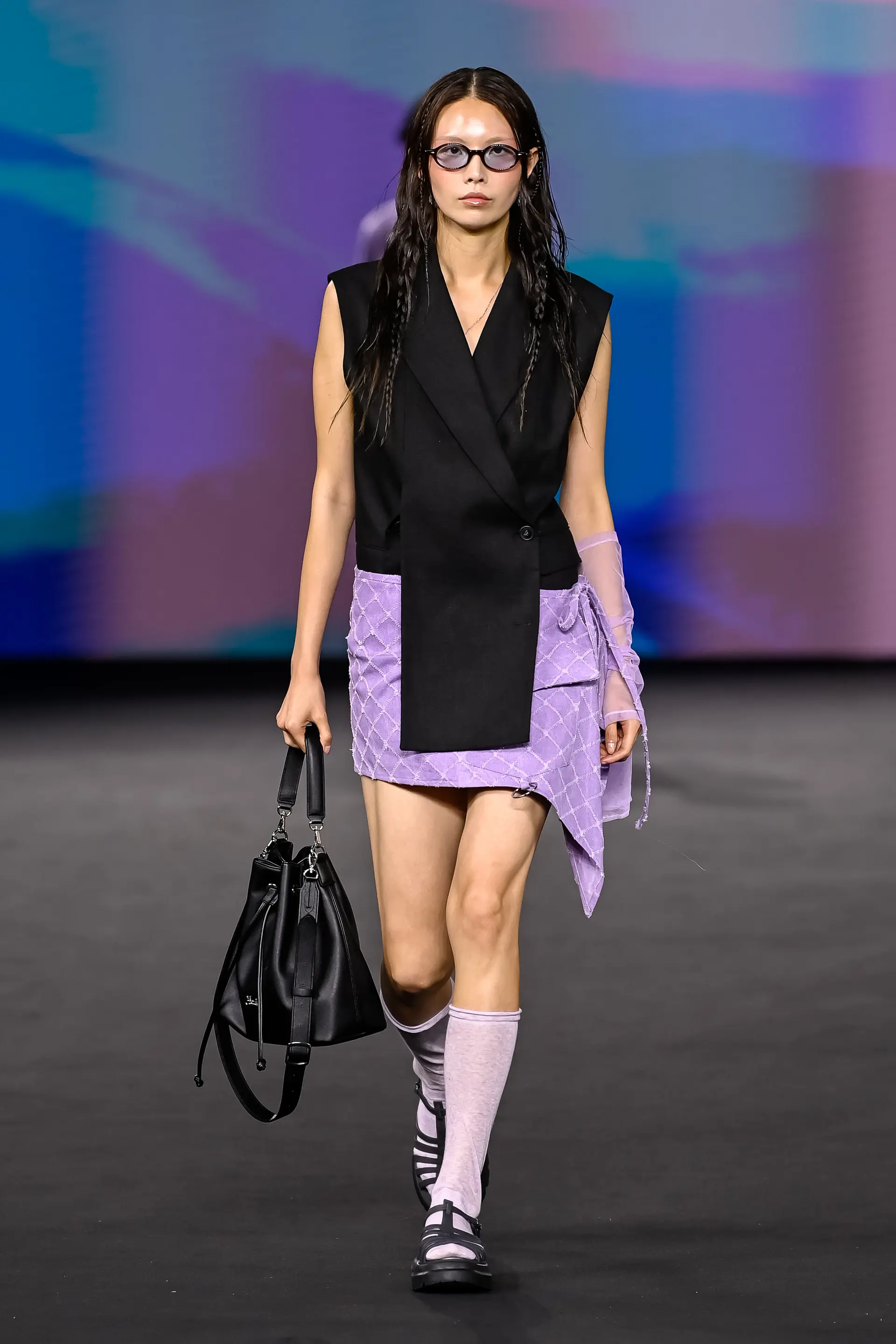 26SS Purple Cross Pattern Denim Wrap Skirt