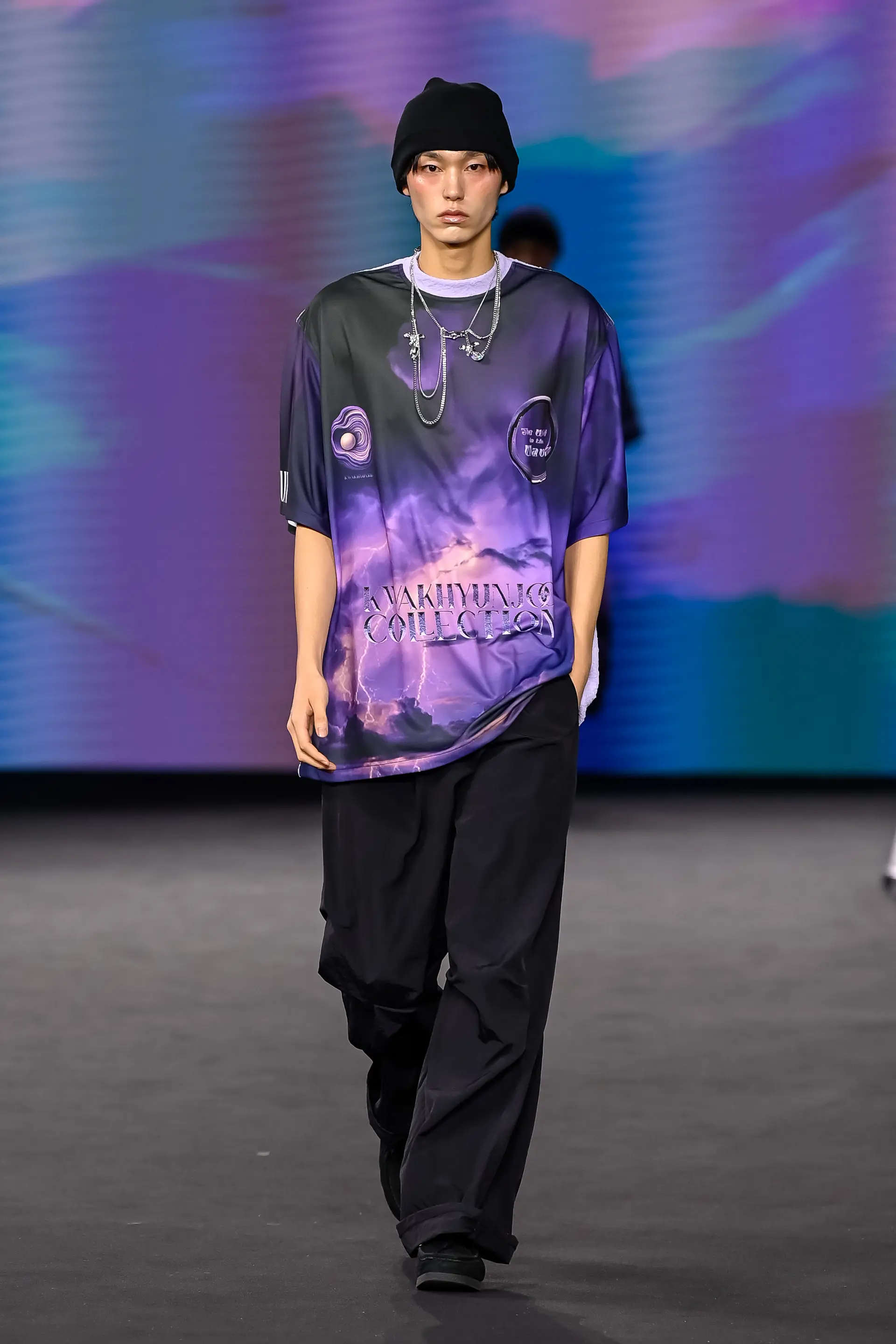 26SS Deep Purple Thunder Printing Lavender Neck Line T-Shirt