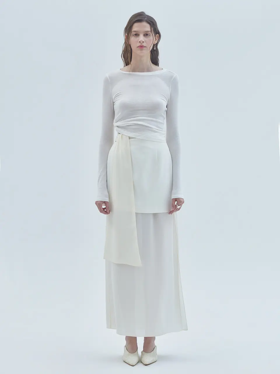 See-Through Layered Long Skirt Ivory
