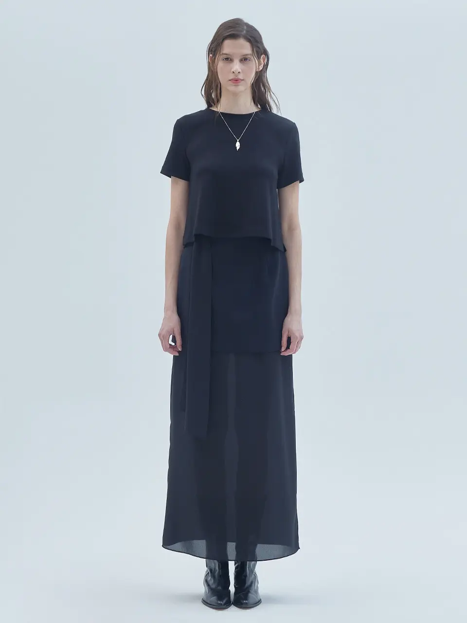 See-Through Layered Long Skirt Black