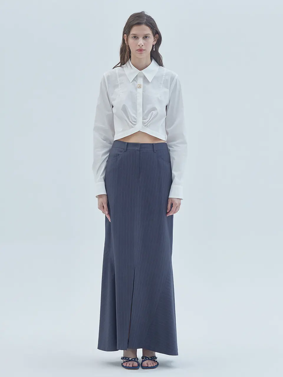 Signature Symbol Shirring Detail Crop Shirt White