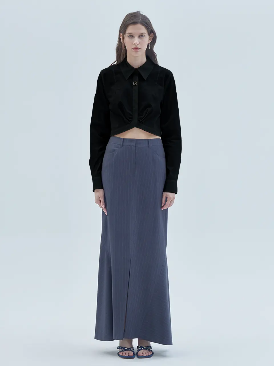 Signature Symbol Shirring Detail Crop Shirt Black