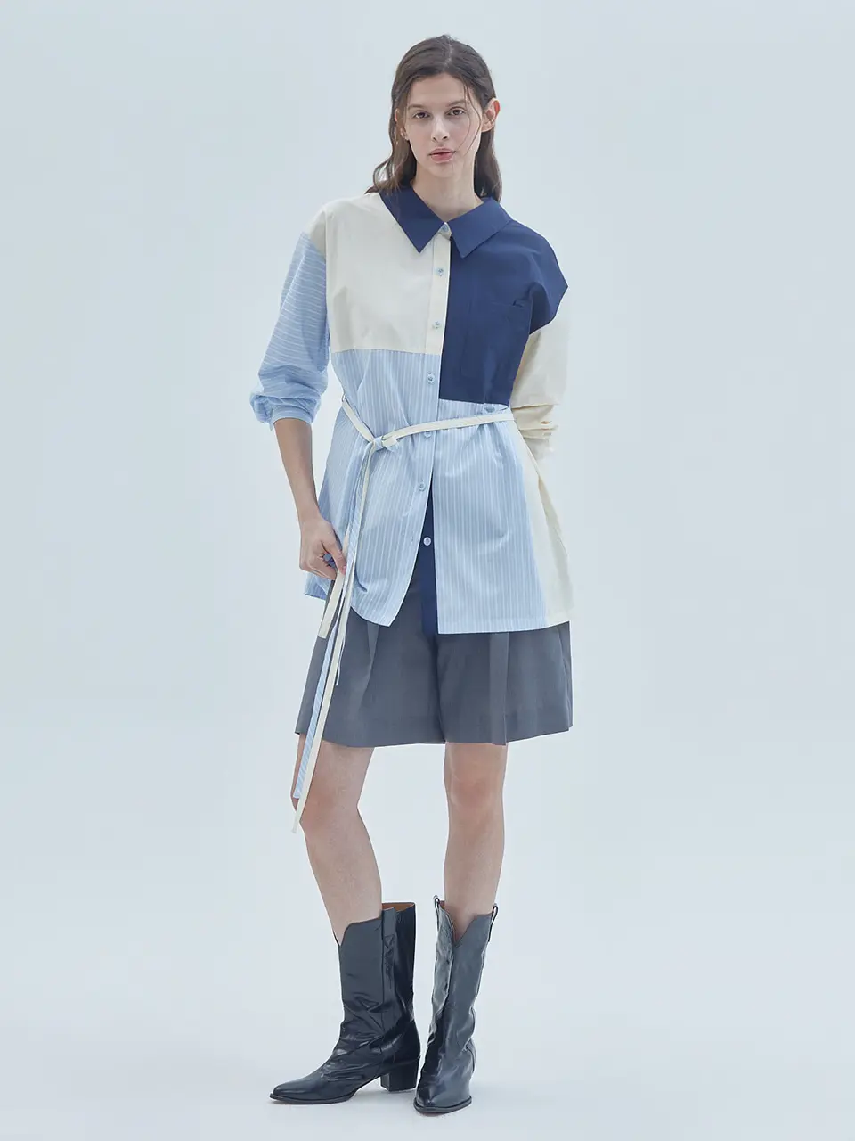 Patchwork Long Shirt Mix