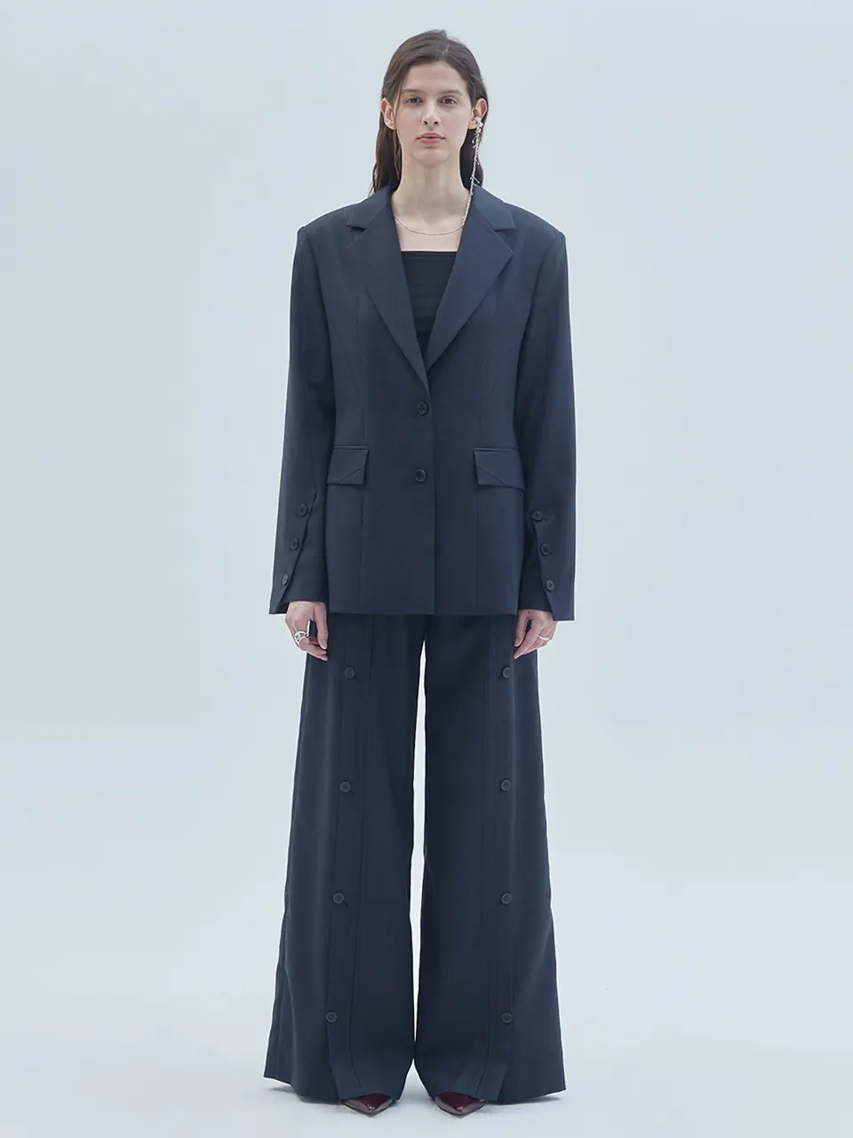 Diagonal Detail Overfit Single Blazer Charcoal