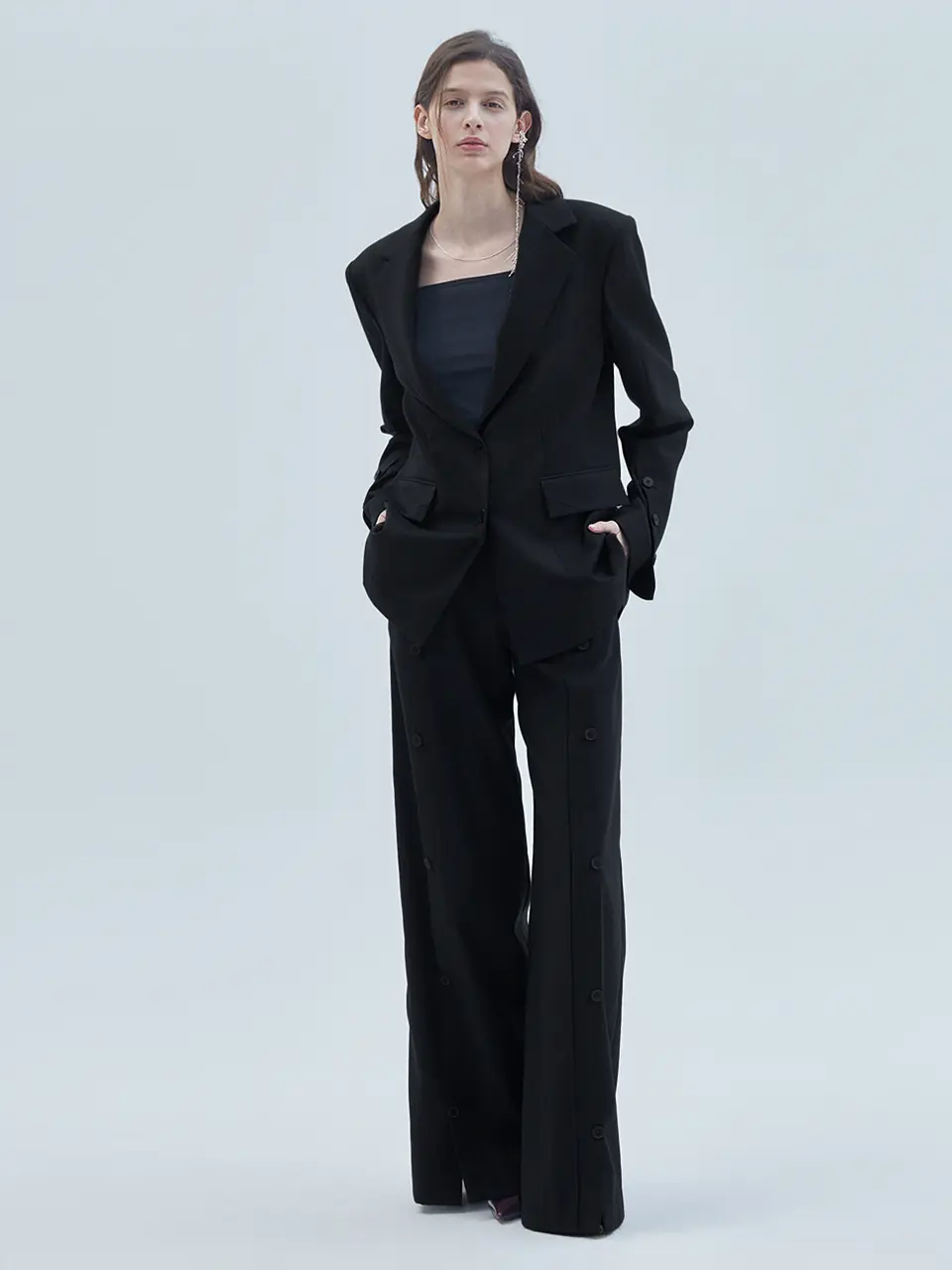 Diagonal Detail Overfit Single Blazer Black