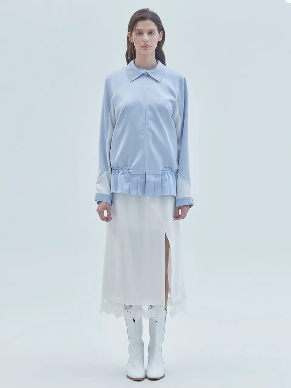 Mini Pleats Block Zip-Up Jacket Sky Blue
