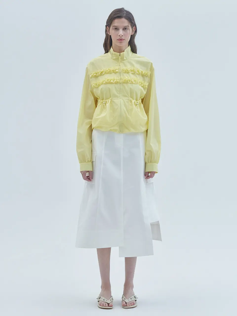 Two-Line Frill Zip-Up Jumper Yellow