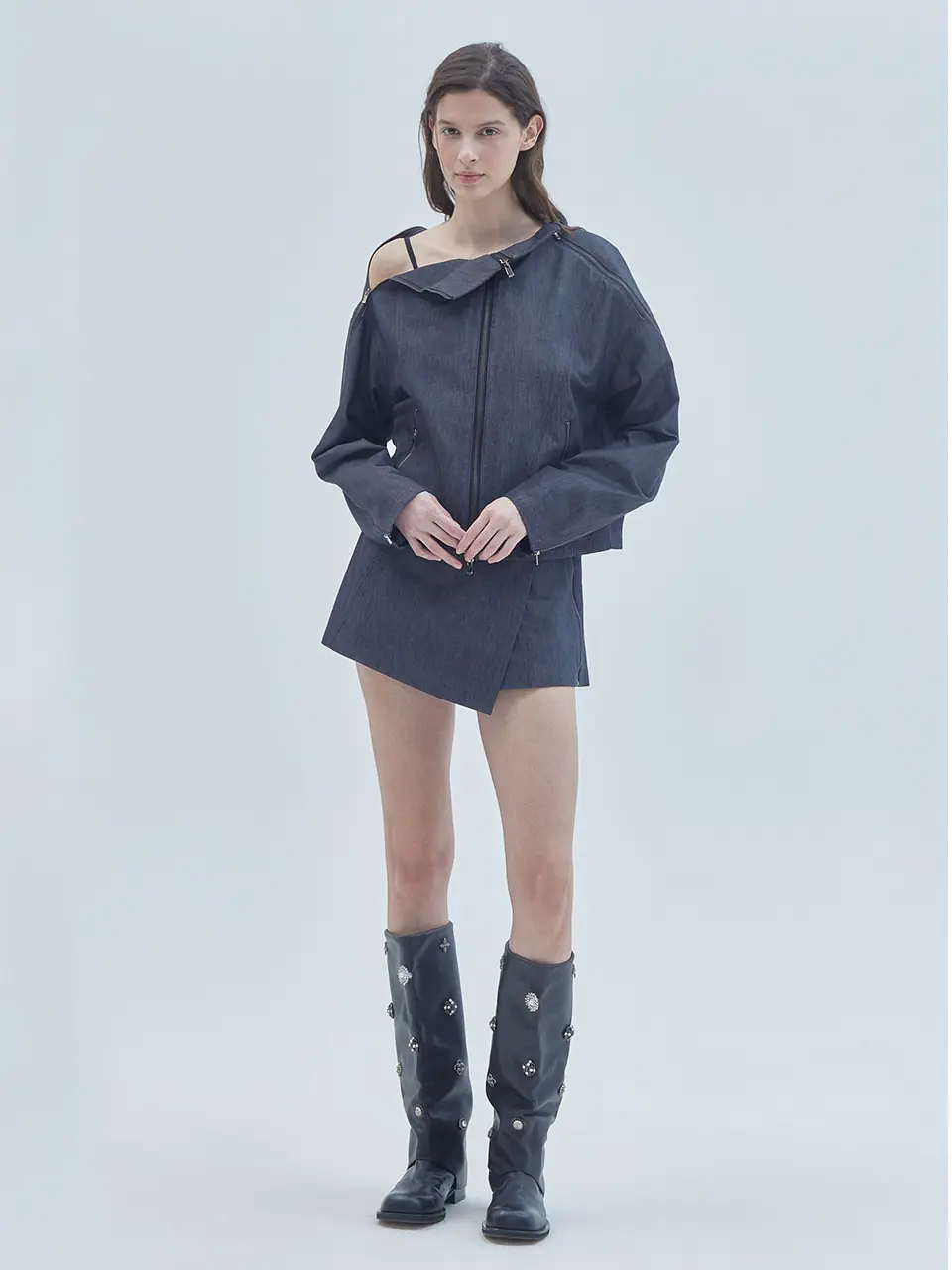 Signature Symbol Logo Unbalanced Skirt Pants Navy