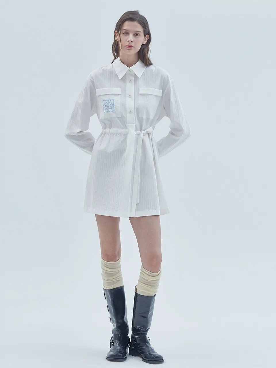 Signature Symbol Embroidered Mini Dress White