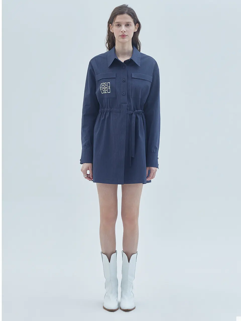 Signature Symbol Embroidered Mini Dress Navy
