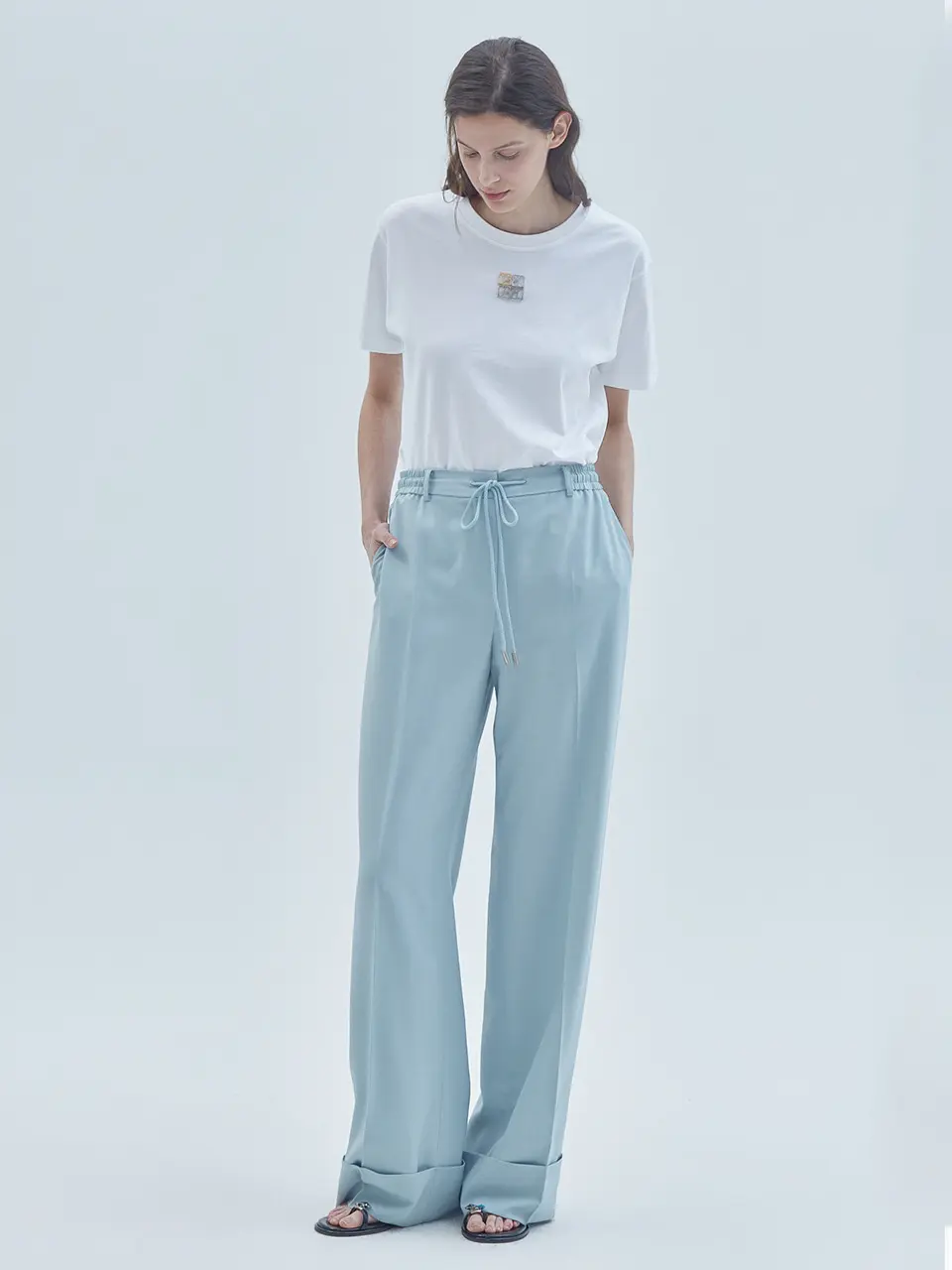 Believe Logo Roll-Up Banded Wide Slacks Mint